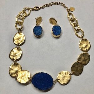 Susan Shaw gold tone necklace & blue druzy quartz